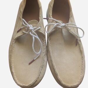 men's olukai Tan driver  suede loafers with white laces‎  size 11